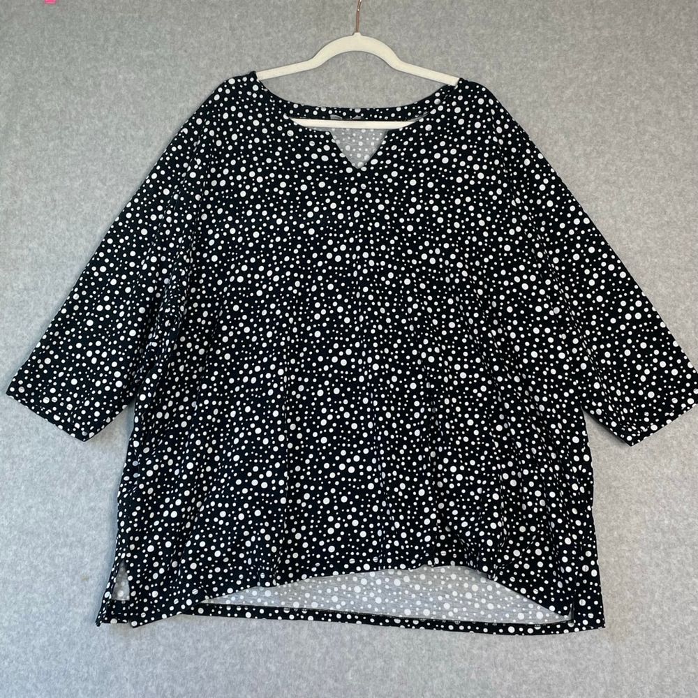 Ulla Popken Black Polka Dot Stretch Cotton Top Size 32/34